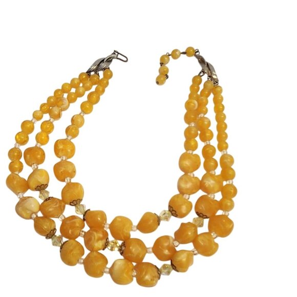 3 Strand Buttery Yellow Beaded Adjustable Necklace - Picture 1 of 2